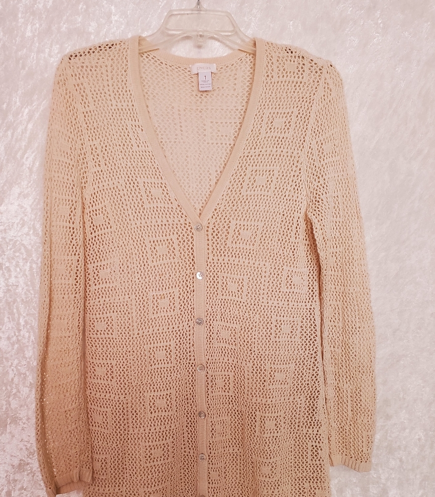 Chicos 100% cotton long sleeve lacey cardi…